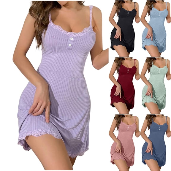 YgkuHd Nightgowns for Women Soft Cotton Women Lace Thread Drawstring Suspender Skirt Home Clothes Short Nightgown,Pullover Nightdress Soft Sleepwear