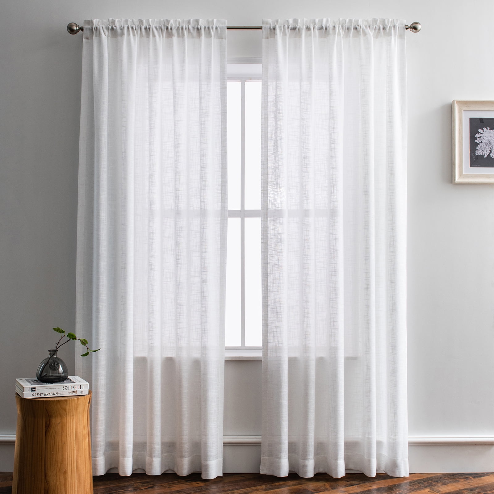 Melodieux Linen Textured Semi Sheer Voile Curtain, Rod Pocket, 2