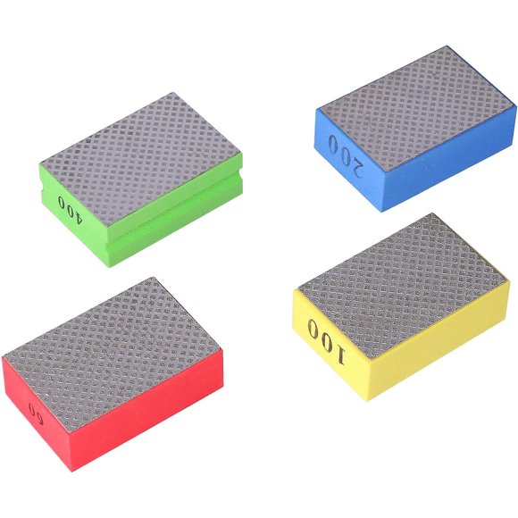 Set of 4 Diamond Polishing Pads, Diamond Polishing Pads Hand Sanding Wedge, for Stone Glass Tile Concrete Granite Marble, Grit 60 100 200 400