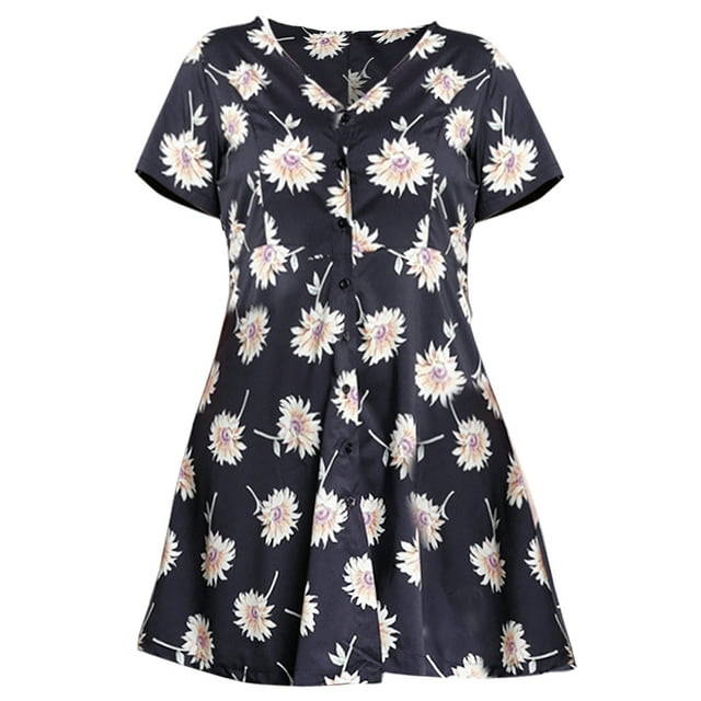 Vestido camisero de manga corta para mujer, talla grande L