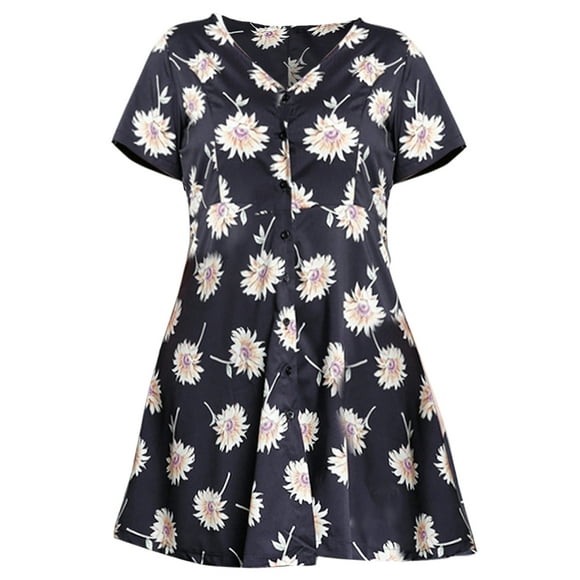 Vestido de columpio de poliéster Yuyangstore Mujer Estampado floral Botón abajo Talla L