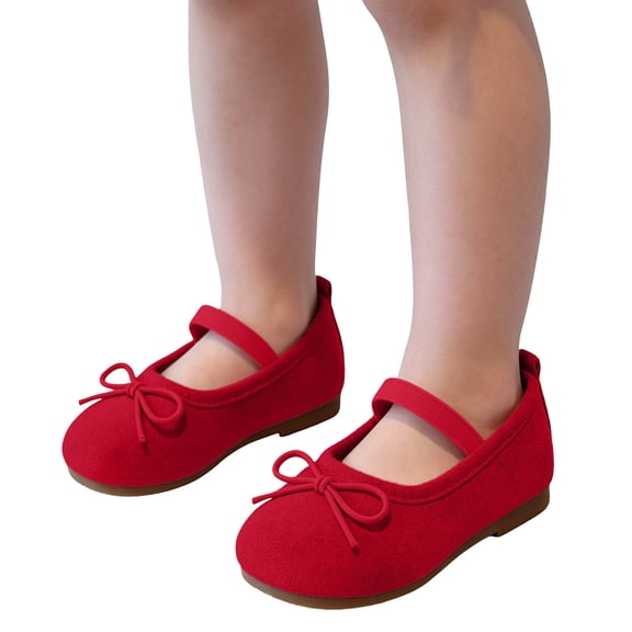 Viluyesy Girls Mary Jane Flats Elastic Band Bow Closed Toe Soft Sole Round Toe Princess Dress Shoes Red Size 12 Little Kids