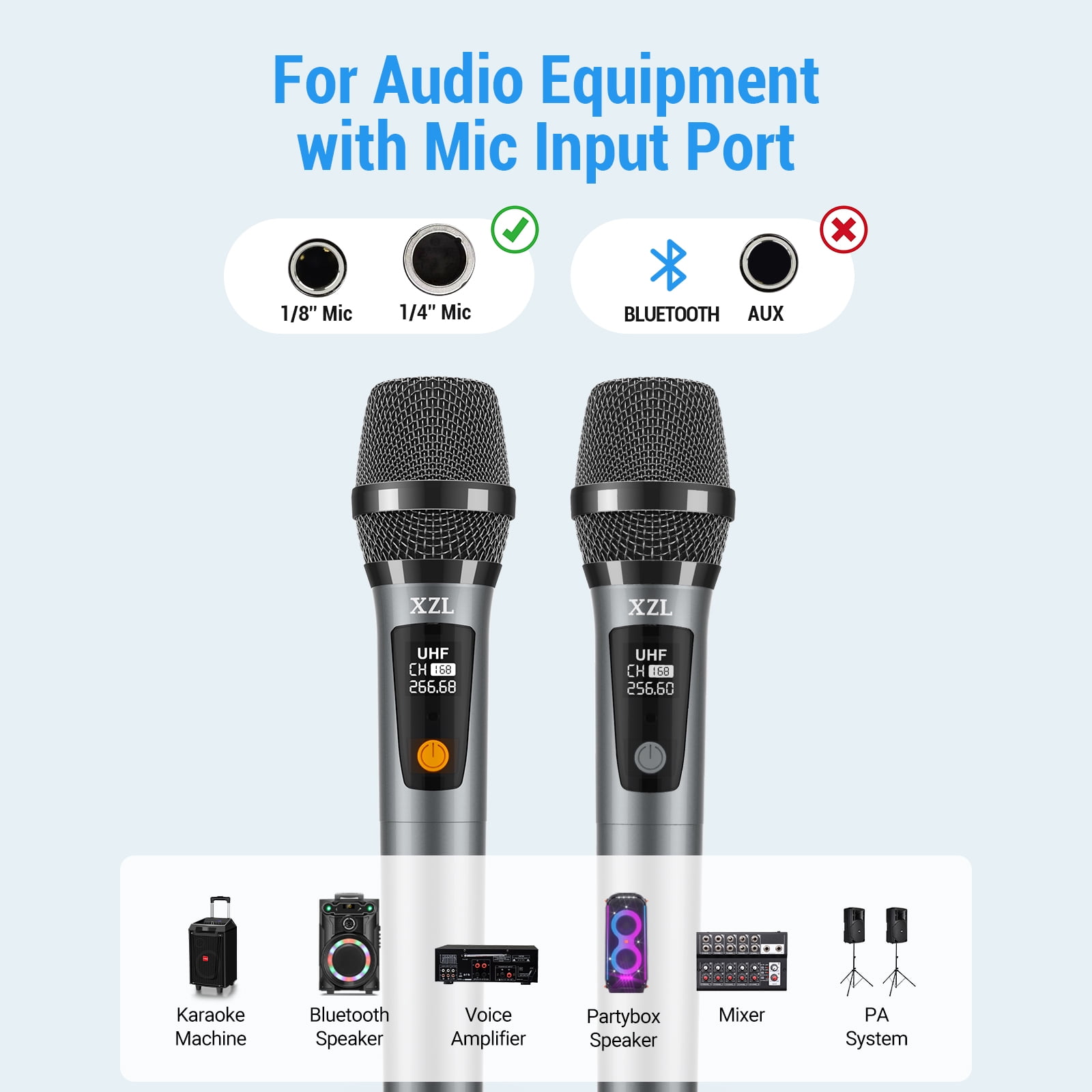 Bluetooth Wireless Microphone, UHF Dual Handheld Bluetooth Wireless Microphone, UHF Dual Handheld