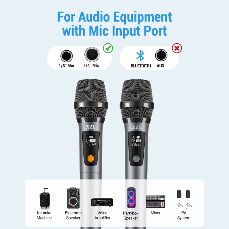 XZL Wireless Microphone, Rechargeable UHF Dual Handheld Metal Mics