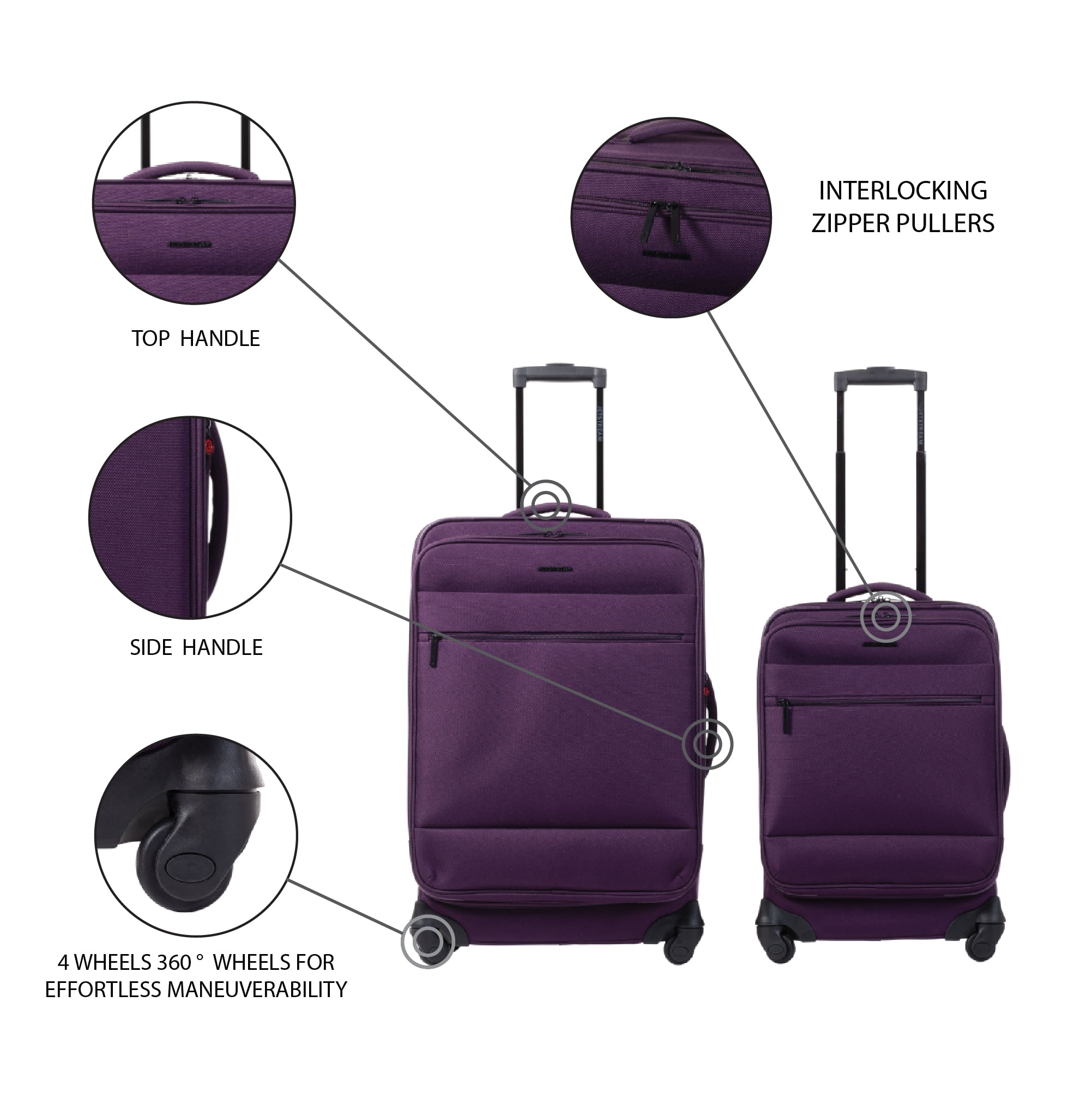 Jetstream 4 Piece Luggage Set with Wheels: 25" Suitcase, Carry On Luggage Bag & 2 Pcs Packing Cubes