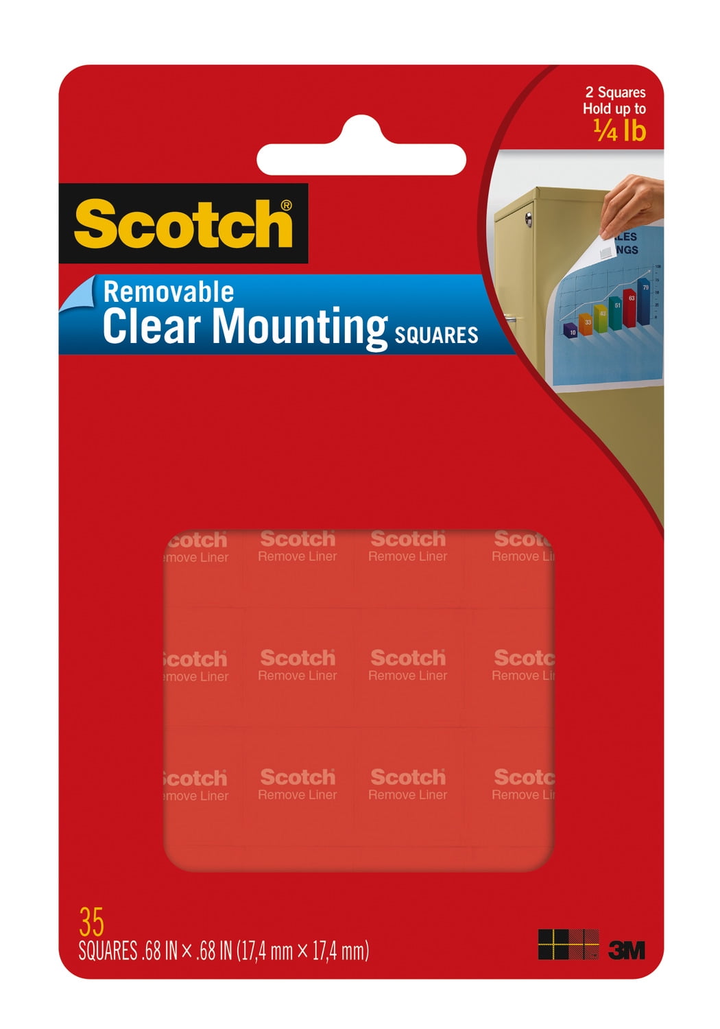 Scotch Removable Clear Mounting Squares, .68" x .68" Squares, 35 Total