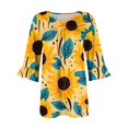 thumbnail image 4 of TQWQT Plus Size Tops for Women Clearance 4x-5x Tunic Summer Shirts Sunflower Print V Neck Pleated Ruffle 3/4 Sleeve Shirts Dressy Casual Blouse Cyan 5XL, 4 of 5
