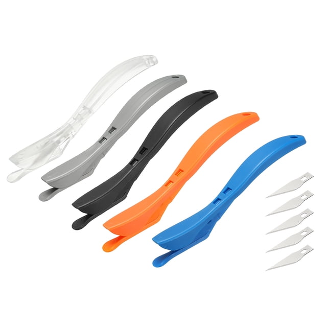 Uxcell 5Pack Cortador de Papel de Regalo, Herramienta de Corte Deslizante de Seguridad para Papel de Regalo, Vinilo, Ventana, Regalos de Navidad, Manualidades, Azul/Naranja Rojo/Negro/Blanco/Gris