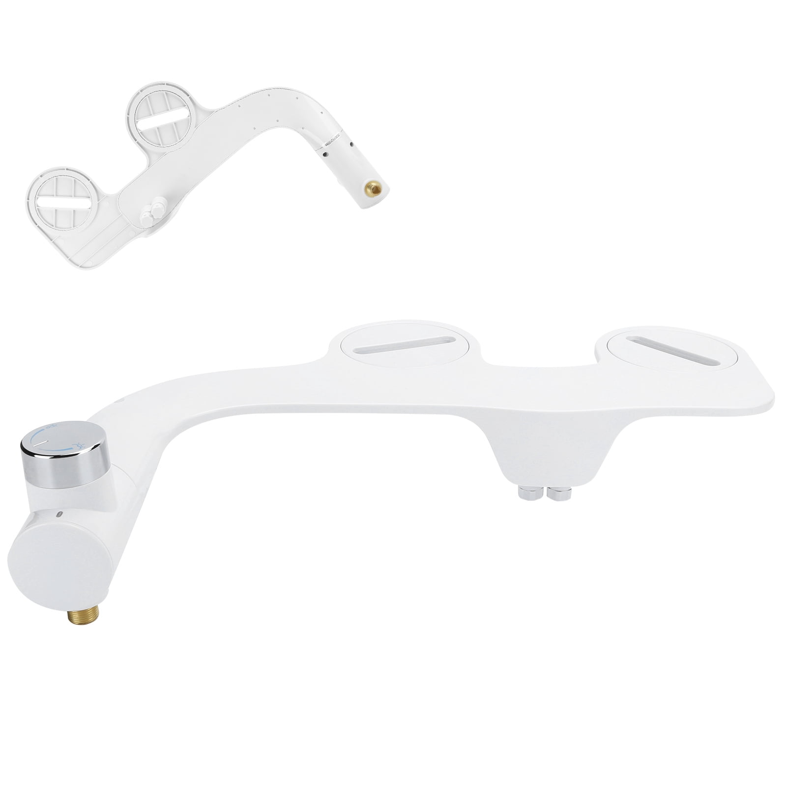 Non-Electric Bidet Toilet Seat Attachment with Dual Nozzles and Adjustable Pressure Control