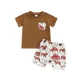 thumbnail image 2 of Aojekbee 2Pcs Baby Boy Summer Outfits Short Sleeve T-Shirt + Truck Print Shorts Set Infant Clothes, 2 of 10