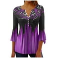 thumbnail image 1 of Ruimatai Women's Plus Size Tops Casual Fall Clothes Women Oversized Sweater Warm Pullover Women's Casual Trumpet 3/4 Sleeve Printed Buttoned Basic Ruched Corset Tunic Tops Pleated T-shirts Blouses, 1 of 5