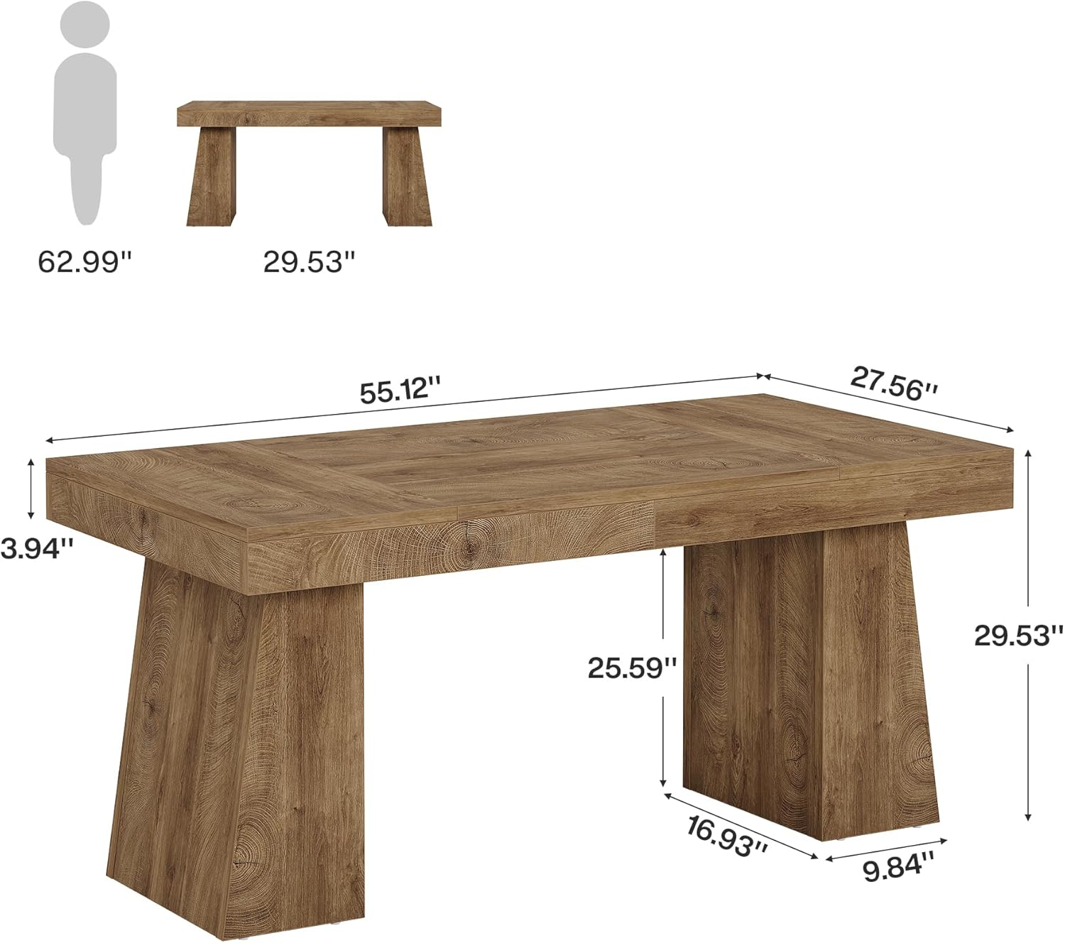 Tribesigns Wooden Executive Desk, 55-Inch Computer Writing Table with Double Pedestal, Light Brown