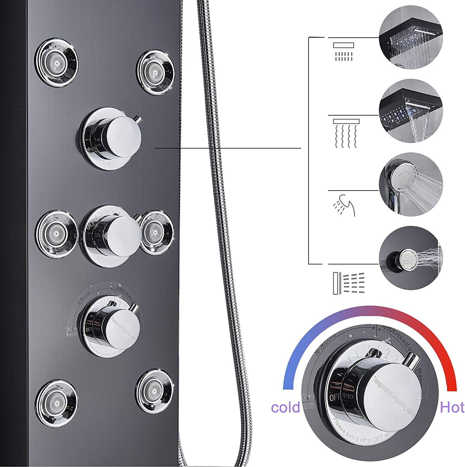 Shower Panel Tower LED Shower System with 6 Functions Unique Powerful hydromassage and Bidet Tap Shower Tower Wall Mounted Black