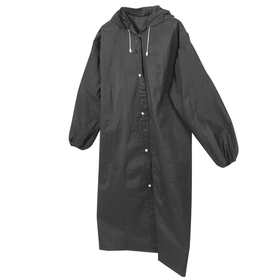 TEHAUX Eva Reusable Long Hooded Rain Poncho in Black for Hiking and Camping