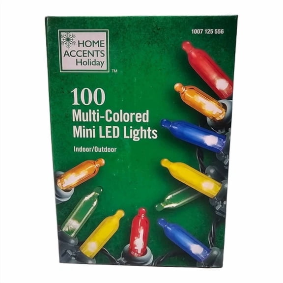 Home Accents 100 Multicolored Mini Led String Lights W/ Green Wire Christmas New