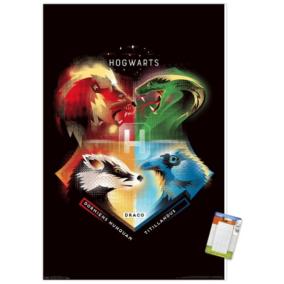 The Wizarding World: Harry Potter - Hogwarts House Crests Wall Poster, 22.375" x 34"