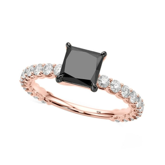 1.75 Carat Princess Cut Black Diamond And Brilliant White Diamond Engagement Rings For Women In 10K Solid Rose White Yellow Gold