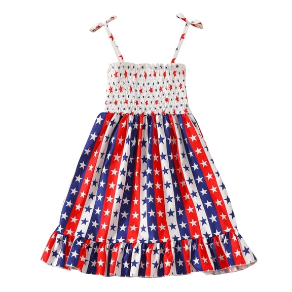 Zanarzt Kids Toddler Girl 4th Of July Outfit 4th of July Dress Summer Toddler Girl Clothes Sundress for Independence Day Dress Kids White,5-6 Years