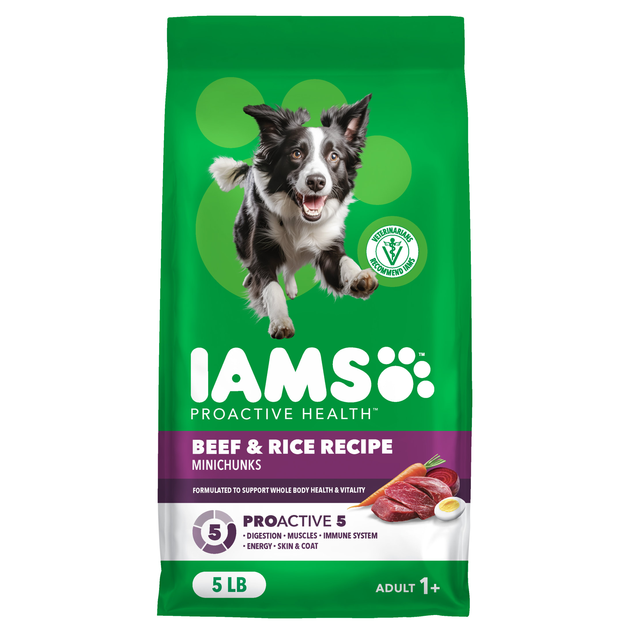 IAMS Proactive Health Adult Minichunks Beef & Rice Recipe Dry Dog Food, (4) 5 Lb Bag