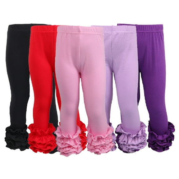 Esaierr 1-8T Kids Baby Girls Ruffles Leggings Solid Color Lacework Long Pants Spring Fall Fashion Pencil Trousers Girls Cotton Bottoming