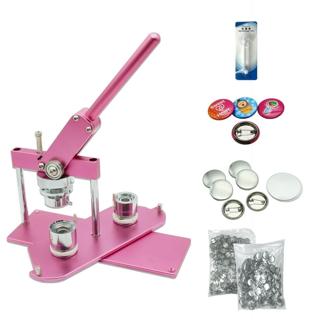 ChiButtons Kit 25mm (1") Button Maker Badge Press Machine-B400 + 25mm Round Die Moulds + 500 set Pin Button Components + Adjustable Circle Cutter (Pink)