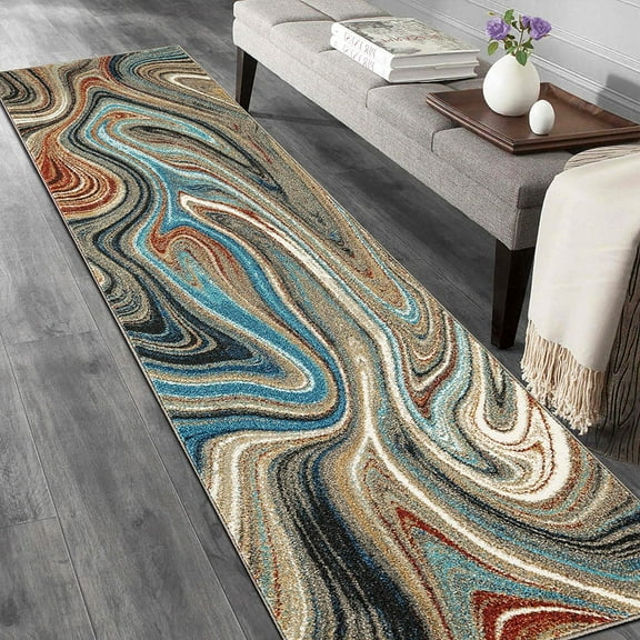 HR HANDCRAFT RUGS HR Marble Rugs Abstract Livingroom & Dining Room Chick Area Rug Non-Shedding Multi - 2' X 7' Runner