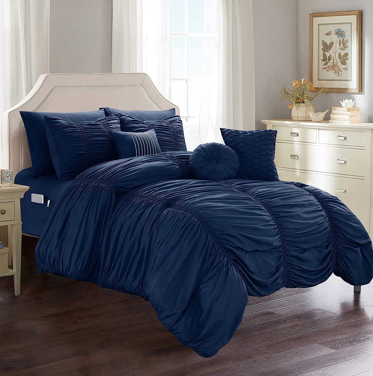 10PIECE BedinaBag Pleated Comforter Set; Ruched Ruffle Comforter
