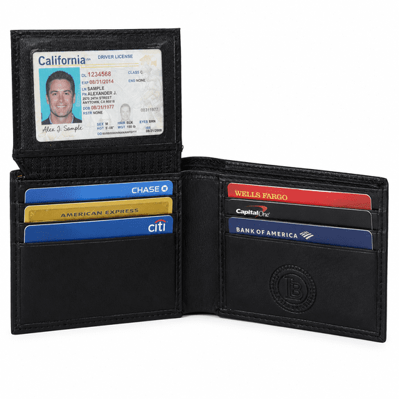 Leatherboss RFID Blocking Men's Slim Bifold Wallet, Black