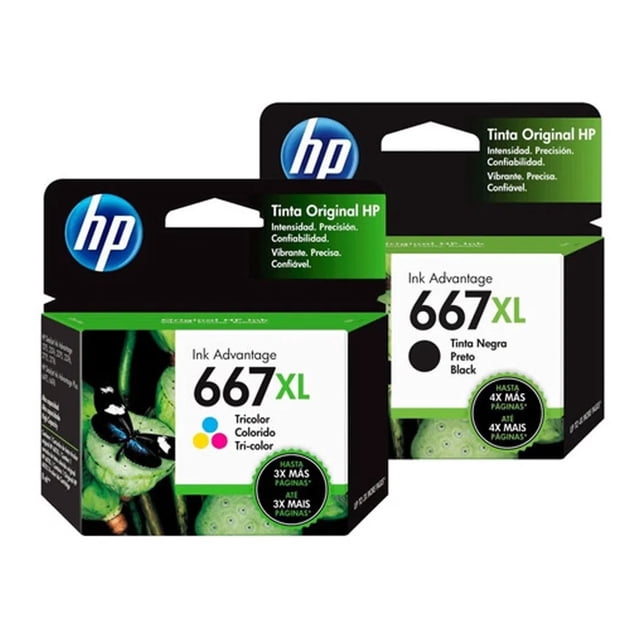 Combo de 2 cartuchos de Tinta HP 667XL Negra + 667XL Tri-Color Para Impresora Deskjet HP 3YM80AL + 3YM81AL