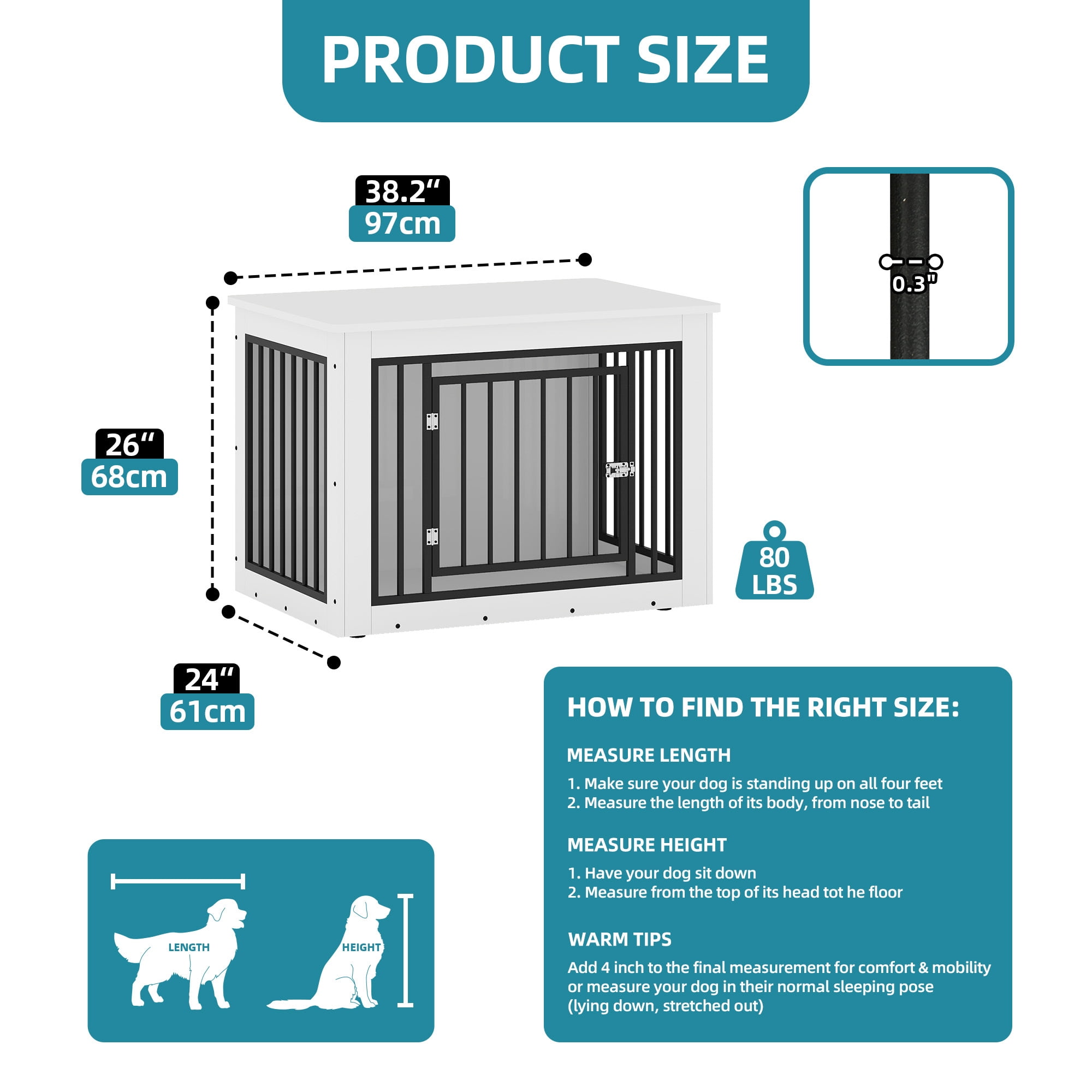 Uforic 38 Inch Wooden Dog Crate Table, Waterproof Top & Safe Round Edge, Multi-Purpose End Table Dog House for Medium Dogs, White