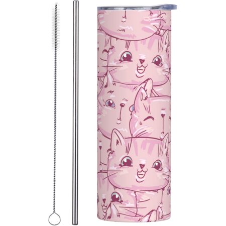 

20 oz Insulated Stainless Steel Tumbler Mugs Cute Cats with Lid Straw and Straw Brush for coffee Car Home Office Travel Party
