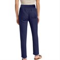 thumbnail image 7 of Penkiiy Women's Solid Color Linen Wide Leg Pants - Breathable Summer Casual Elastic Waist Lounge Drawstring Trousers M Navy, 7 of 7