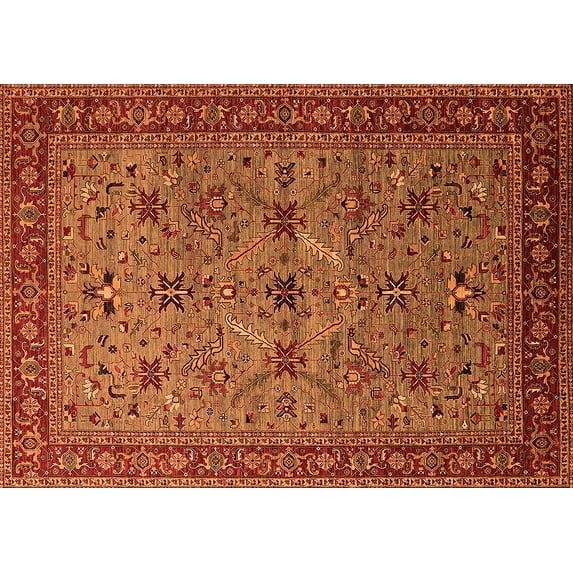 Ahgly Company Indoor Rectangle Oriental Orange Traditional Area Rugs, 7' x 9'