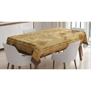 Island Map Tablecloth, Super Detailed Treasure Map Grungy Rustic Pirates Gold Secret Sea History Theme, Dining Room Kitchen Rectangular Table Cover, 60" X 84", Beige Brown