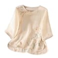 thumbnail image 2 of Women's 3/4 Sleeve Tops Plus Size Solid Embroidered Round Collar Summer Top, 2 of 9