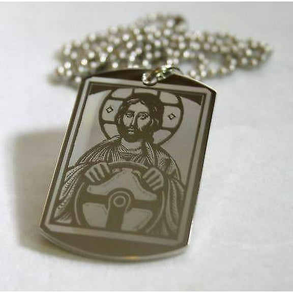 STAINLESS STEEL JESUS TAKE THE WHEEL RELIGIOUS PRAYER DOG TAG NECKLACE