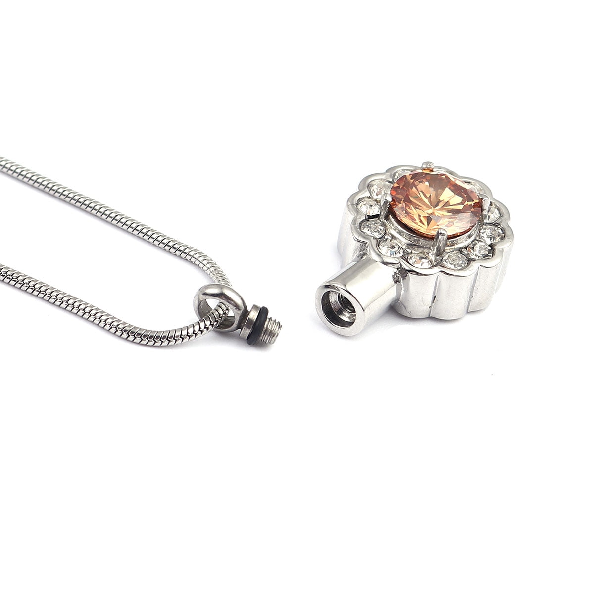 Anavia Round Champagne Beautiful Crystal Rhinestone Flower Cremation Urn Human Ashes Container Stainless Steel Memorial Pendant Keepsake Jewelry with Free Funnel Kit and Velvet Jewelry Box