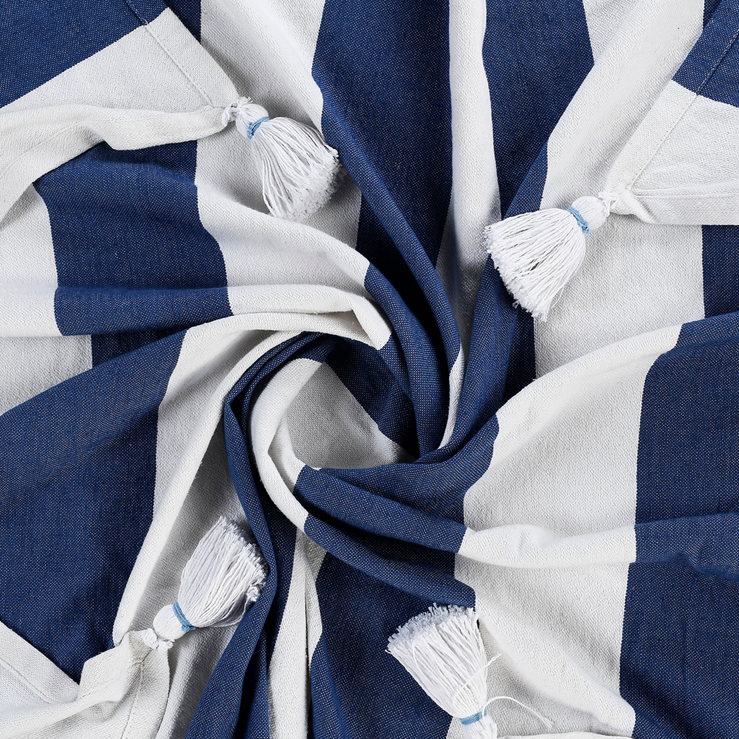 Ox Bay Blue Striped Cotton Throw Blanket, 50" x 60"