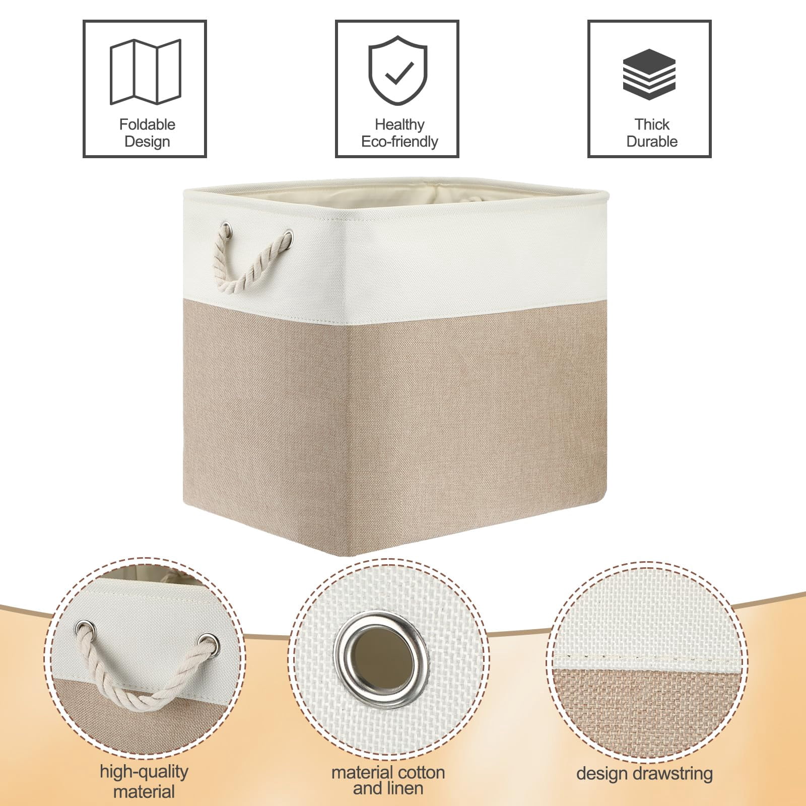 8 Pack Collapsible Storage Bins Fabric Storage Bins Polyester Fabric Baskets with Handles Linen Closet Organizer for Shelf Home Closet Towels Toys(12 x 12 x 12 in,Beige)