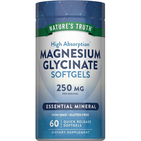 Magnesium Glycinate Softgels | 250mg | 60 Pills | High Absorption | by Nature's Truth
