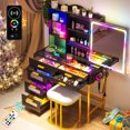 thumbnail image 2 of HNEBC RGB Makeup Vanity Cabinet Stool Table Set Black, 2 of 8