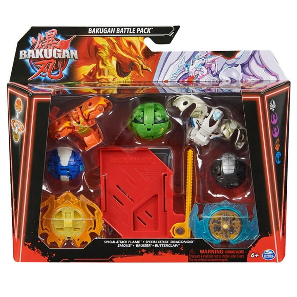 Bakugan Battle 5-Pack, Special Attack Flame, Titanium Dragonoid, Smoke, Bruiser, Butterclaw; Customizable, Spinning Action Figures, Kids Toys for Boys and Girls 6 and up
