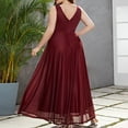 thumbnail image 4 of ZQUUVOU Women's Plus-Size Dress Sleeveless Lace V-Neck Sleeveless Dress Burgundy, 4 of 9