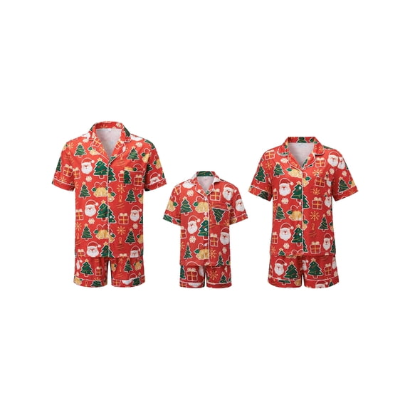 RUINIXCW Christmas Family Pajamas Matching Set Short Sleeve Christmas Elements Print Shirt Shorts Sleepwear