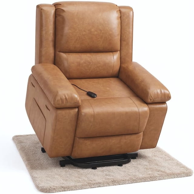 Bingirl Fauteuil Inclinable Releveur de 22 Pouces en Cuir PU avec Massage et Chaleur (Brun Rétro)