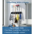 thumbnail image 5 of FVSA Broom Holder Wall Mount with 5 Slots and 6 Hooks, Plastic Organizer for Kitchen Laundry Room Home Storage, Black, 5 of 7