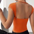 thumbnail image 4 of Blusa de manga corta de punto para mujer, elegante, de color liso, ajustada, con cuello redondo, para citas, color naranja S, 4 of 6