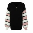 thumbnail image 4 of Lilgiuy Women's Striped Cardigan Button Knit Sweater 2022 Fall/Winter Lantern Sleeve V-Neck Sweater Winter Fashion 2022, 4 of 5