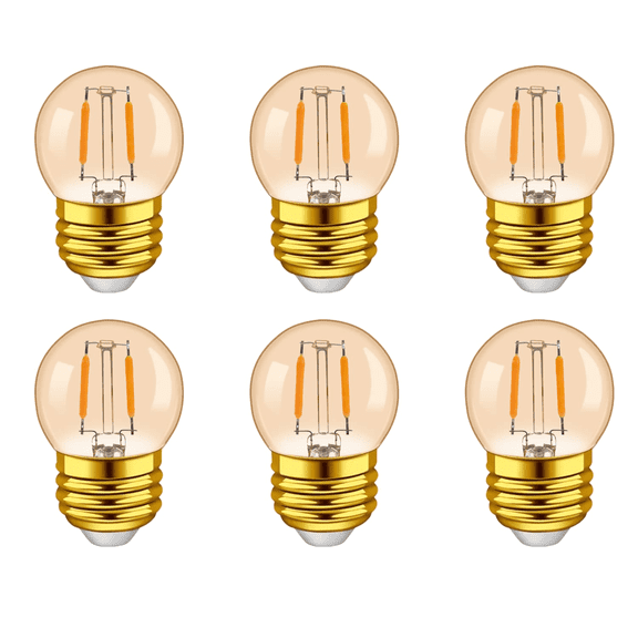 G40 LED Bulbs 1W, E26 Base Amber Globe Light, 2200K Warm White, 10W Equivalent, Non-Dimmable Night Light, Energy Saving, 6-pack