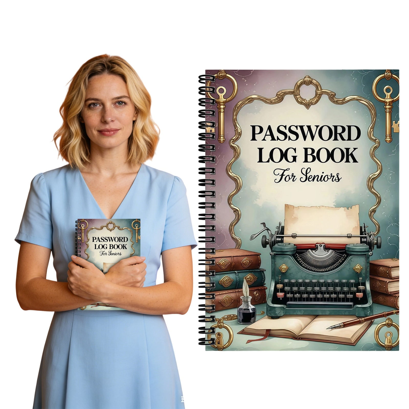 CoreLiving Small Password Book and Address Keeper, Spiral Bound Internet Address Organizer, Password Logbook Journal for Home Office Use, 8 x 6 Inches